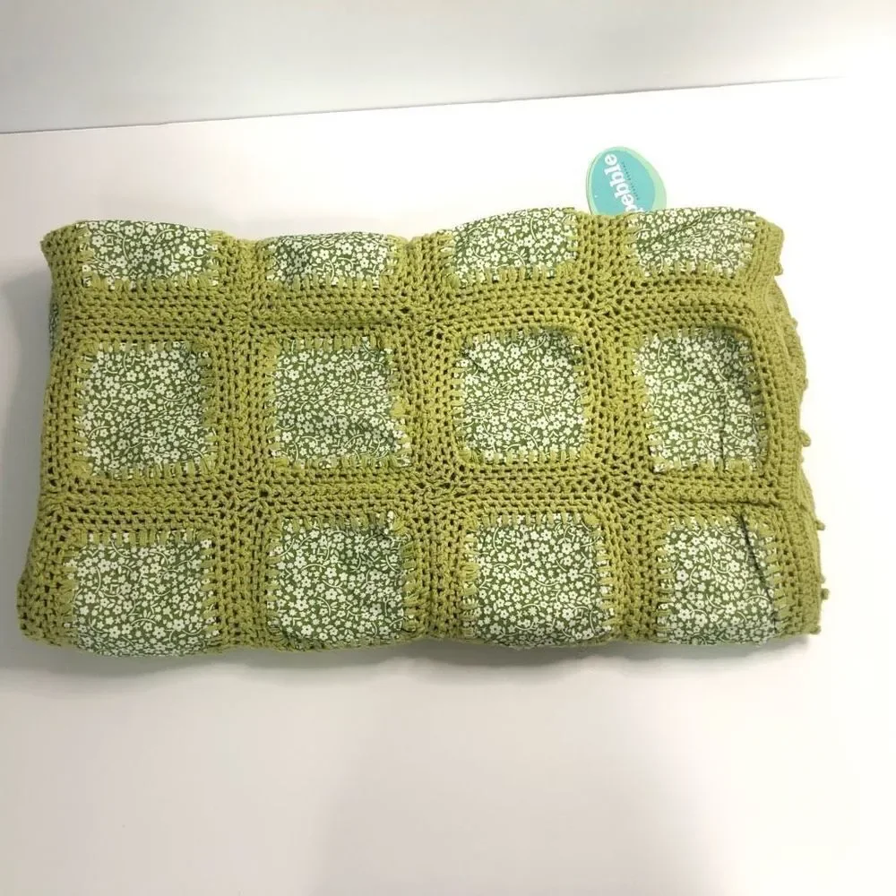 Pebble‎ Child Green Crochet Floral Patchwork Baby Blanket 100% Cotton Handmade